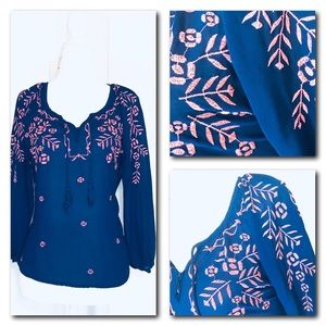 🔥Blue Pink Embroidered Blouse